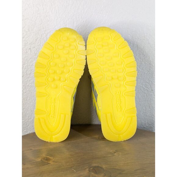 NWOB Reebok Girls Leather Running Sneakers Size 1 Yellow Silver Athletic Retro - Picture 4 of 11